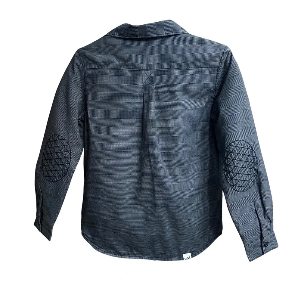 Vans Quilted Shirt Jacket Youth Medium Grey White Herringbone Lined‎ Puffer